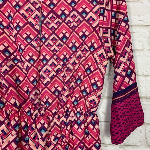 Everly Geo Keyhole 3/4 Sleeve Fit and Flare Dress - Picture 4 of 8